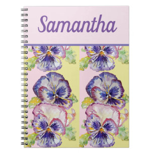Livre Pansy Purple Flower Watercolor Girls Nom