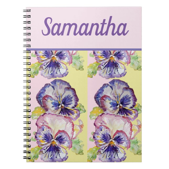 Livre Pansy Purple Flower Watercolor Girls Nom (Devant)