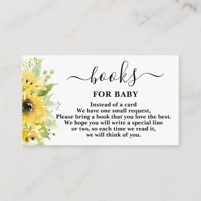 Livres de Baby shower de tournesol pour carte bébé (Devant)