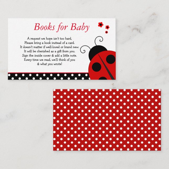 Livres de Baby shower Ladybug pour la carte de boî (Devant / Derrière)
