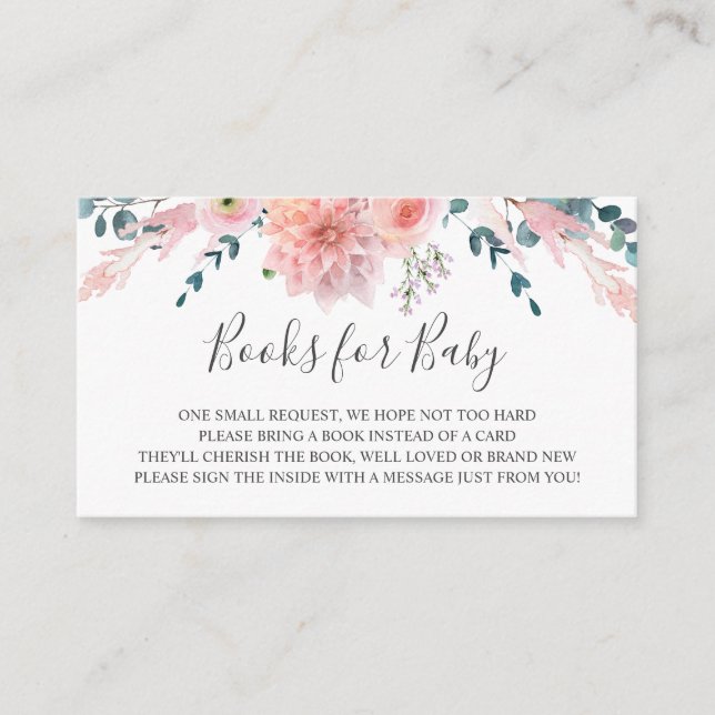 Livres de fleurs d'aquarelle rose pour bébé carte  (Devant)