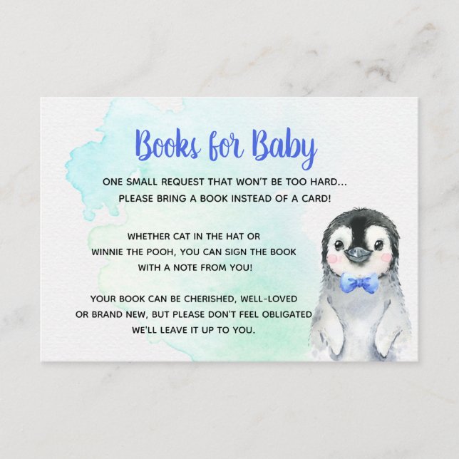 Livres de pingouin pour bébé carte garçon (Devant)