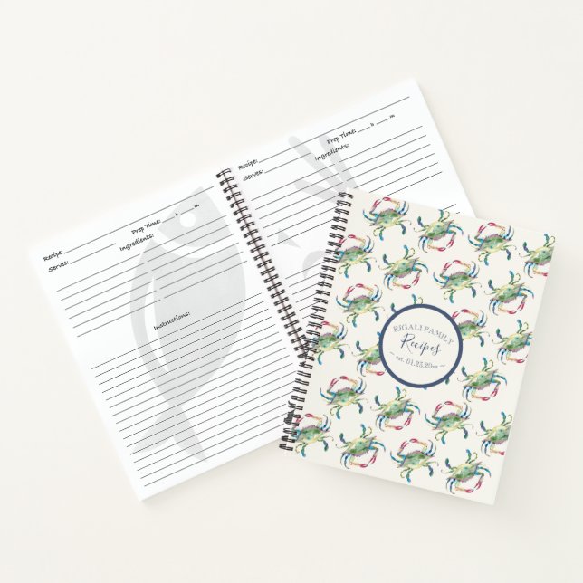 Livres de recettes Aquarelle Motif de crabe bleu (Intérieur)