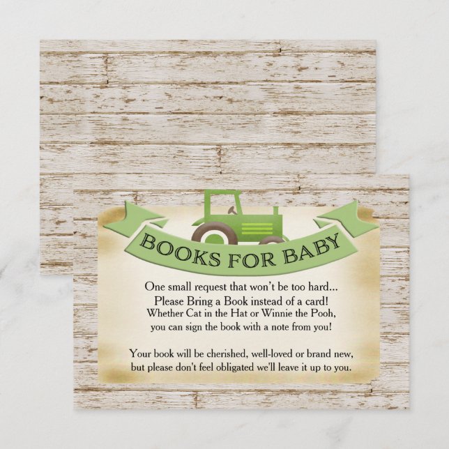 Livres de tracteur vert pour carte bébé (Devant / Derrière)