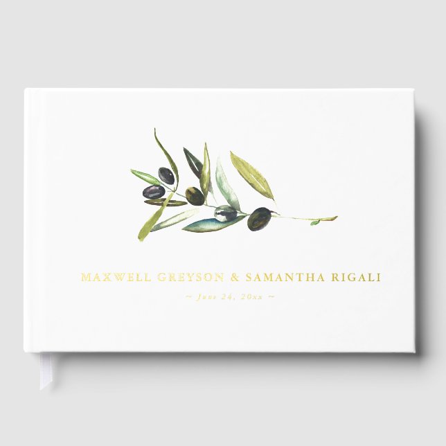 Livres d'hôtes mariages Aquarelle Botanique Olive (Recto)