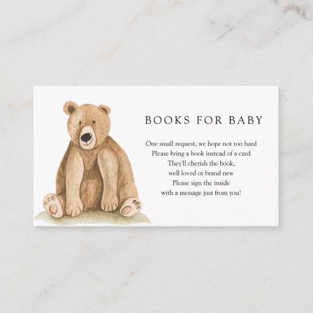 Livres d'ours Woodland pour bébé carte d'insertion (Devant)