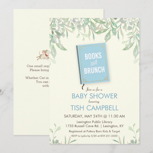 Livres et Brunch Baby shower Invitation (Devant / Derrière)