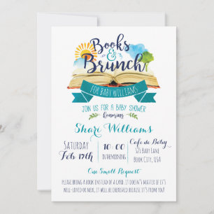 Livres et Brunch Baby shower Invitation - Bleu