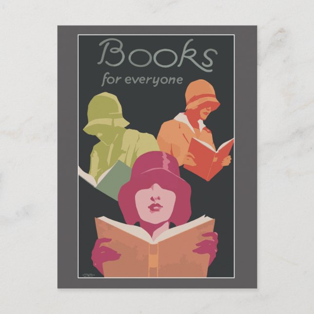 Livres et lecture avec art déco femmes Carte posta (Devant)