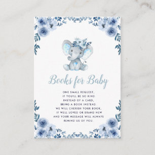 livres floraux bleus pour bébé éléphant pour carte