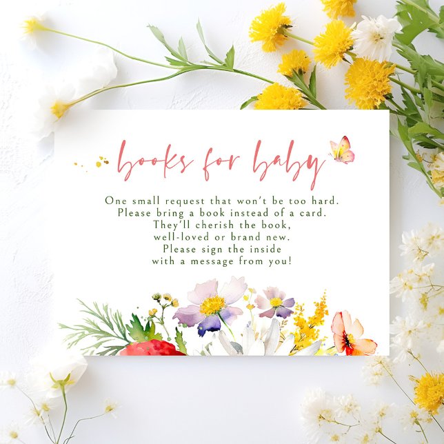 Livres Pour Bébé Baby shower Demande Carte (Wildflowers themed books for baby request cards)