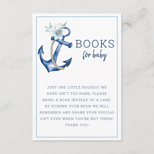 Livres pour carte bébé | Ancre bleu marine Baby Sh (Devant)