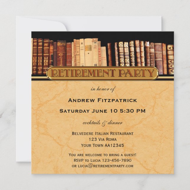 Livres vintages Retraite Partie Invitation (Devant)