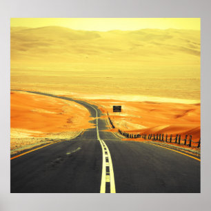 Liwa Oasis Asphalt Road, Dunes. Poster
