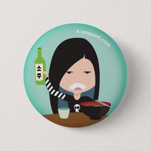 Liz and a bottle of soju 2 inch round button (Front)