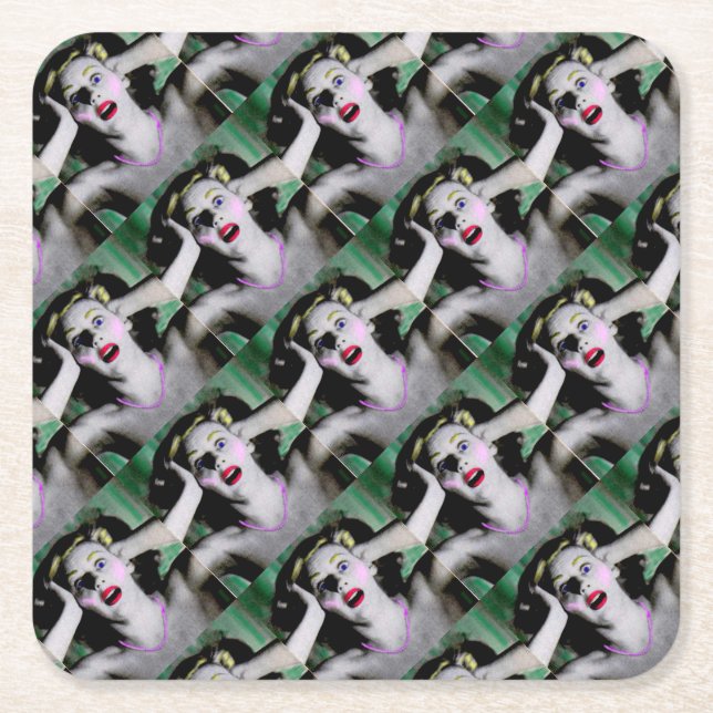 Liz is horrified and terrified square paper coaster (Front)