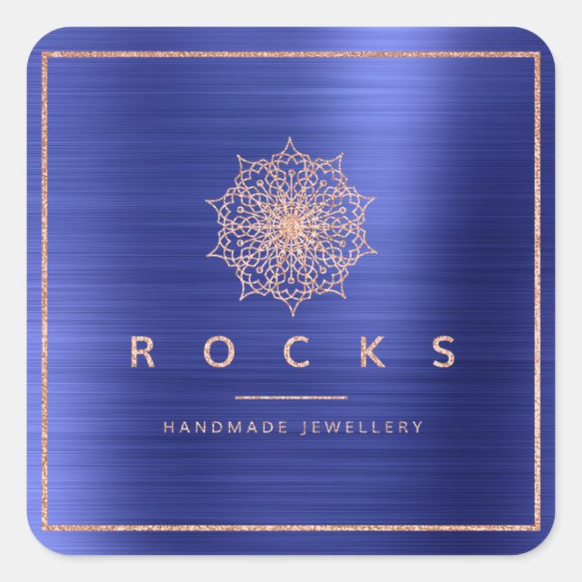 Liz Mandala Pink Rose Gold Cobalt Blue Metallic Square Sticker (Front)