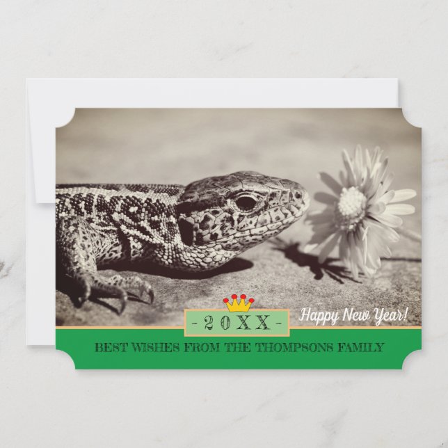 Lizard avec Daisy et Bonne Année! Carte /fleurs (Devant)