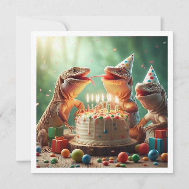 Lizard card, party animals, reptile birthday  invitation (Front)