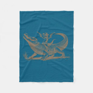 Lizard Cowboy Riding Crocodile Alligator Western A Fleece Blanket