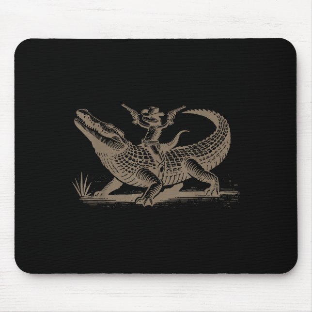 Lizard Cowboy Riding Crocodile Alligator Western A Mouse Pad (Front)