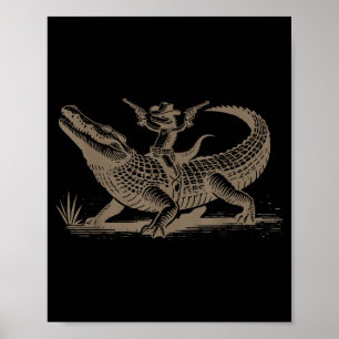 Lizard Cowboy Riding Crocodile Alligator Western A Poster