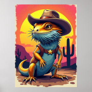 Lizard de dragon cowboy - Poster d'Imaginaire drôl