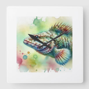 Lizard Fish 020924AREF150 - Watercolor Square Wall Clock