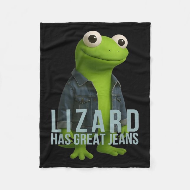 Lizard Has Great Jeans Funny Retro Denim Meme Humo Fleece Blanket (Front)