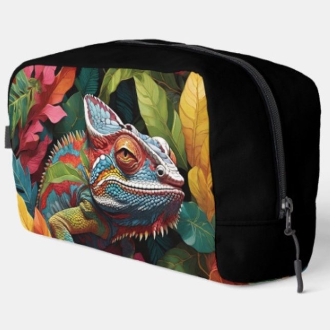 Lizard Leaves & Colour Dopp Kit (Colourful Lizard Tropical Jungle Art toiletry bag with sturdy polyester fabric  zippered closure. )