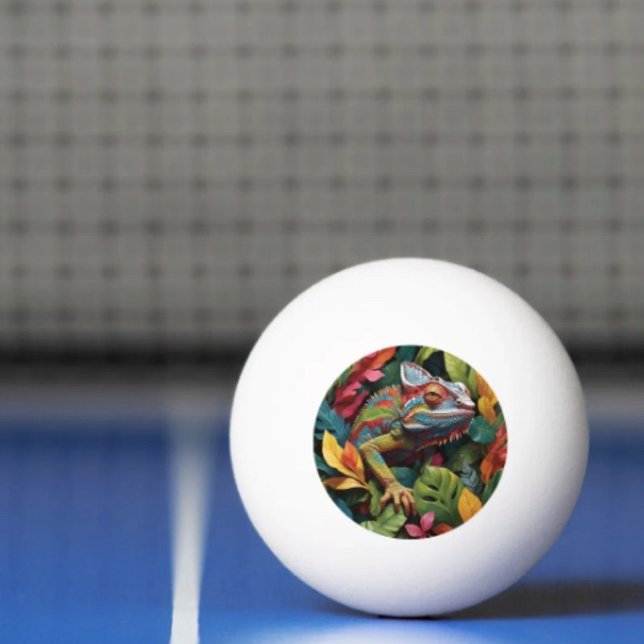 Lizard Leaves & Colour Ping Pong Ball  (Colourful Lizard Tropical Jungle Art ping pong ball. 3-star balls  ITTF's competition specifications)