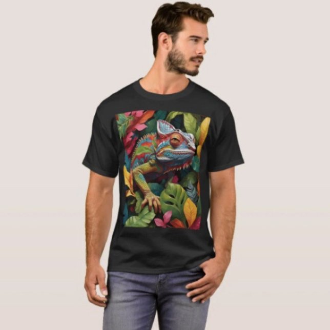 Lizard Leaves & Colour T-Shirt ( Colourful Lizard Tropical Jungle Art Graphic T-Shirt  100%  cotton unisex standard fit. 
)