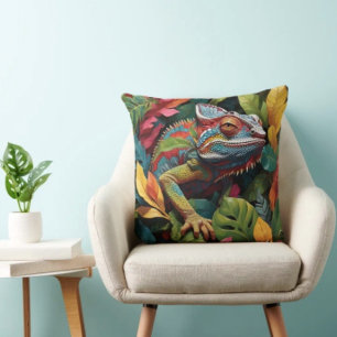 Lizard Leaves & Colour Throw Pillow