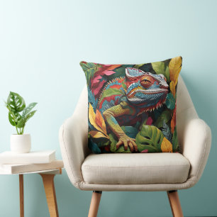 Lizard Leaves & Colour Throw Pillow
