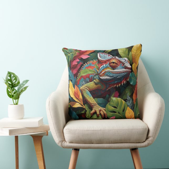 Lizard Leaves & Colour Throw Pillow (Chair)