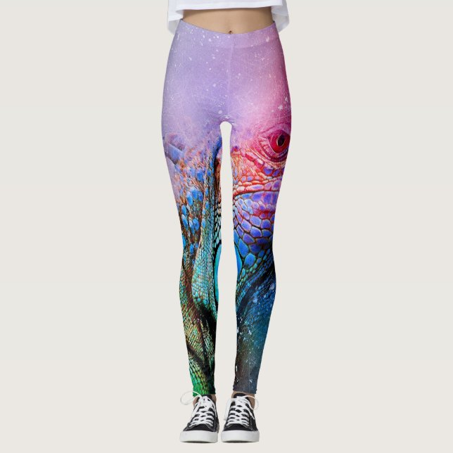 Lizard Leggings Rainbow Iguana Colourful Dragon (Front)