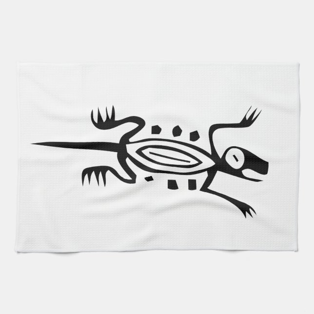 Lizard, Mexican hieroglyph(Maya) Kitchen Towel (Horizontal)