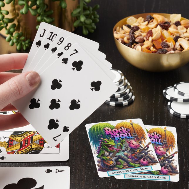 Lizard & Pig Rock Out Monogram Go Fish Game Playing Cards (In Situ)