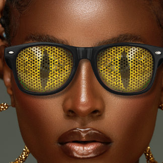 Lizard Reptile Reptilian Slit Eyes Black & Yellow Retro Sunglasses