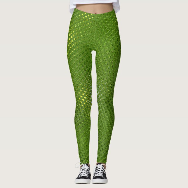 Lizard Skin Print Green Yellow Leggings (Front)