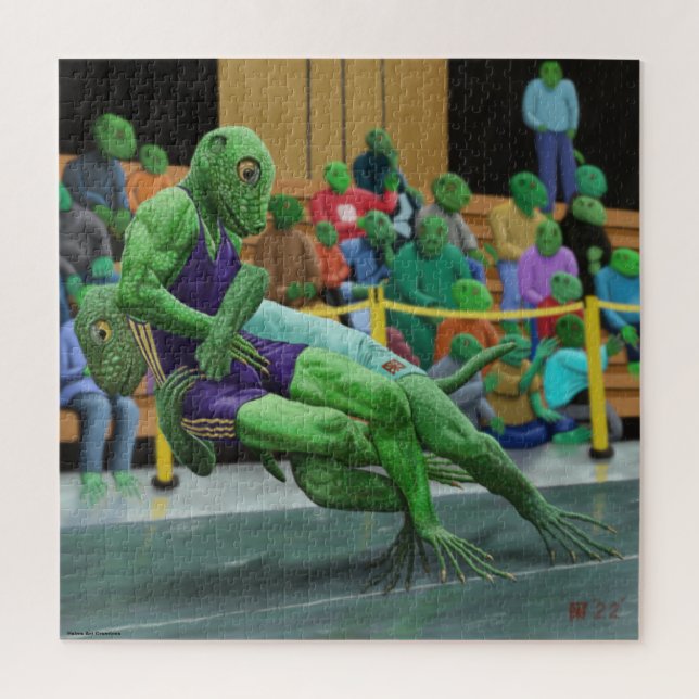 Lizard Warrior Wrestling Large Fantasy Art Puzzle (Vertical)