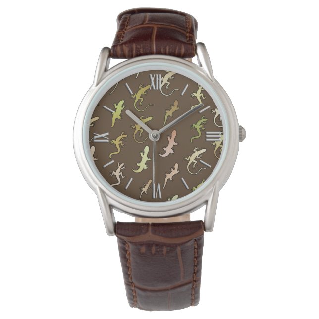 Lizards and Geckos, on coffee brown Watch (Front)