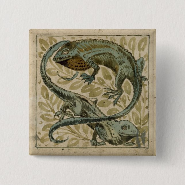 Lizards, design for a tile (w/c on paper) 2 inch square button (Front)