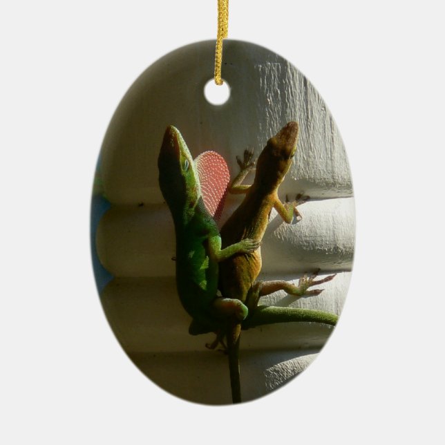 Lizards in Love Ceramic Ornament (Front)