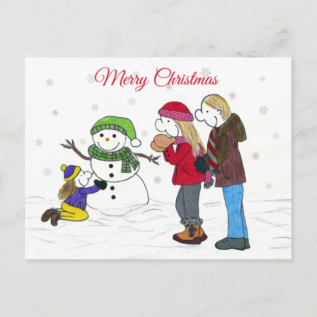 Lizzy's People Snowman Fun Christmas Postcard (Front)