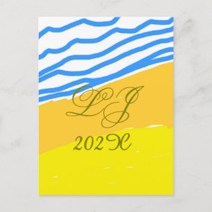 LJ Monogram Elegant Modern Beach Wedding  Invitation Postcard