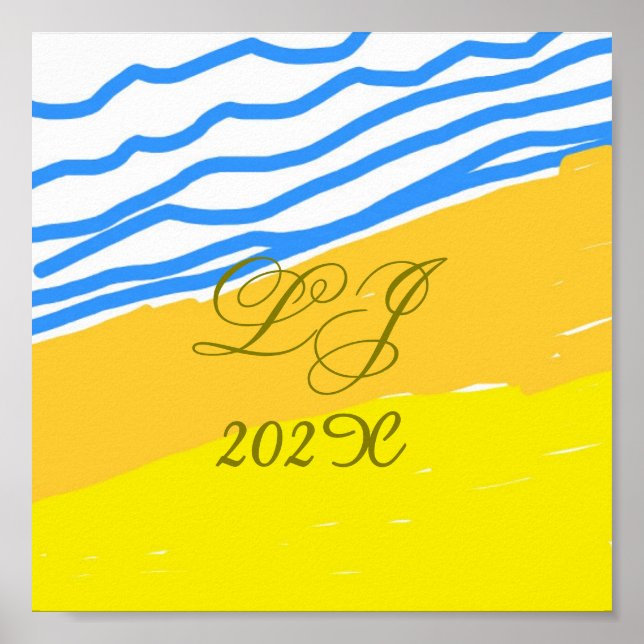 LJ Monogram Elegant Modern Beach Wedding  Poster (Front)