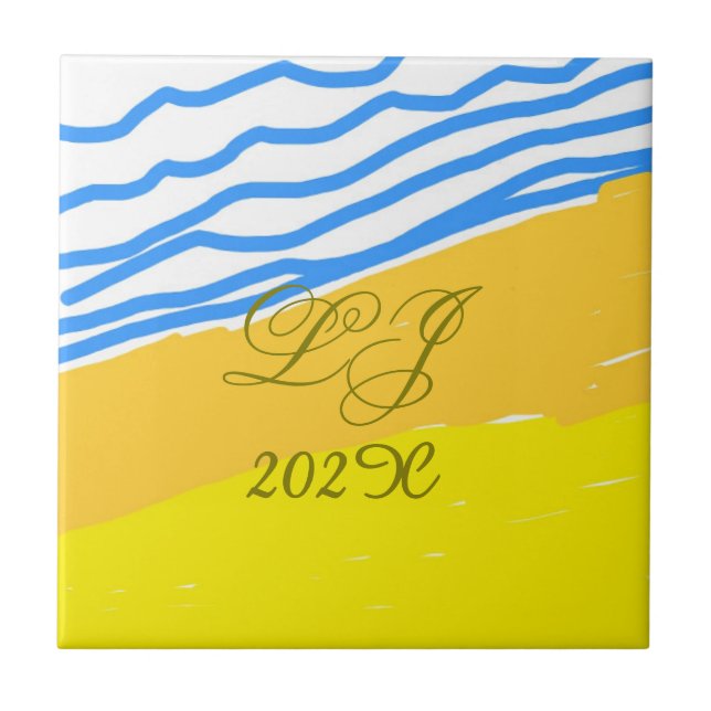 LJ Monogram Elegant Modern Beach Wedding  Tile (Front)