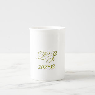 LJ Monogram Elegant Modern Wedding  Bone China Mug