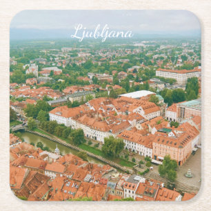 Ljubljana Cityscape, Slovenia Travel Souvenir Square Paper Coaster